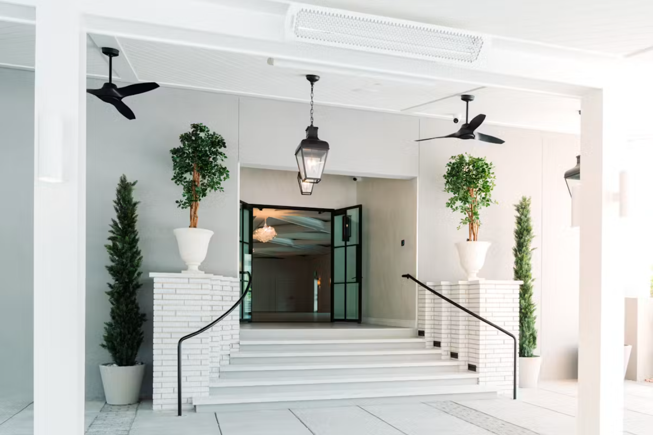 Event Venue Front Entrance with greenery and stairs