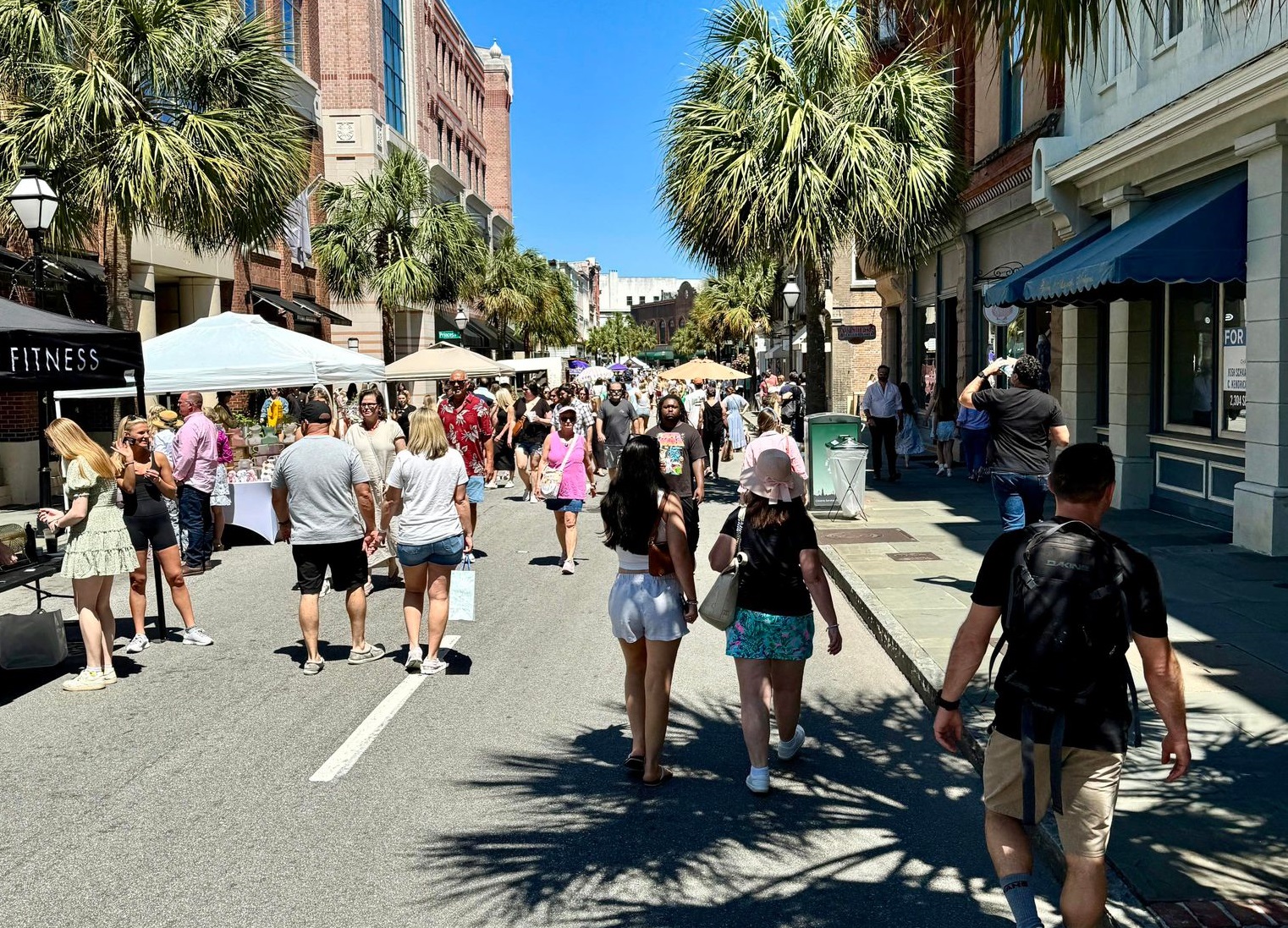 Shopping and historic storefronts along King Street in Charleston